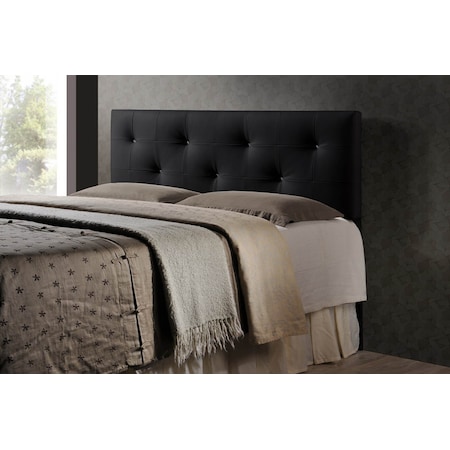 Baxton Studio Dalini Full Black Faux Leather Headboard with Faux Crystal Buttons 106-5368